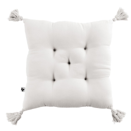 Assise matelassée 5 points avec pompons gaze de coton 40 x 40 cm chantilly Blanc