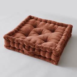 Coussin de sol 50 x 50 x 10 cm velours de coton césar terracotta Orange