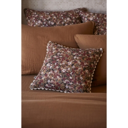 Coussin déhoussable avec croquet 40 x 40 cm gaze de coton imprimée capucine camel Marron