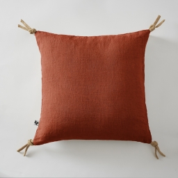 Coussin déhoussable avec pompons en lin lavé 45 x 45 cm Soline Paprika