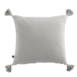 Coussin déhoussable avec pompons gaze de coton 40 x 40 cm nuage Gris