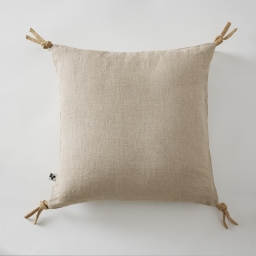 Coussin déhoussable avec pompons lin lavé 45 x 45 cm soline Naturel