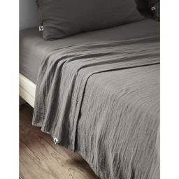 Drap plat 240 x 300 cm Double gaze de coton luxe Gaïa Anthracite