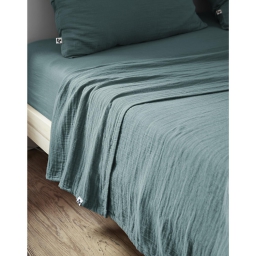 Drap plat 240 x 300 cm Double gaze de coton luxe Gaïa Bleu canard