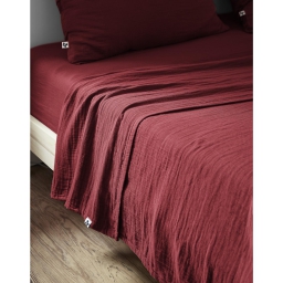 Drap plat 240 x 300 cm Double gaze de coton luxe Gaïa Lie de vin