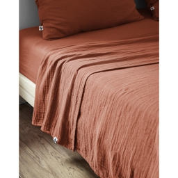 Drap plat 240 x 300 cm Double gaze de coton luxe Gaïa Terracotta