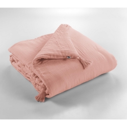 Edredon gaze de coton 150 x 150 cm gaïa rose pêche Rose