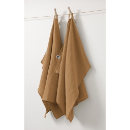 Lot de 2 essuie-mains gaze de coton 50 x 70 cm gaia camel Marron