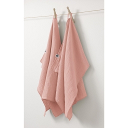 Lot de 2 essuie-mains gaze de coton 50 x 70 cm gaïa rose pêche Rose