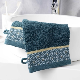 2 gants de toilette 15 x 21 cm eponge unie jacquard belina Bleu