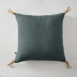 Coussin déhoussable avec pompons en lin lavé 45 x 45 cm soline Gris foncé