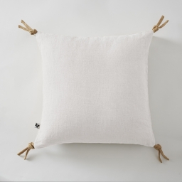 Coussin déhoussable avec pompons lin lavé 45 x 45 cm soline Blanc