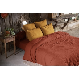 Housse de couette double gaze de coton 240x220 cm 4 taies Terracotta/Safran