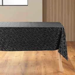 Nappe rectangle 140 x 240 cm microfibre imprimee metallisee mikado Noir/argent