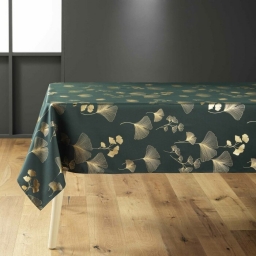 Nappe rectangle 150 x 300 cm polyester imprimé metallisé Bloomy Vert/or